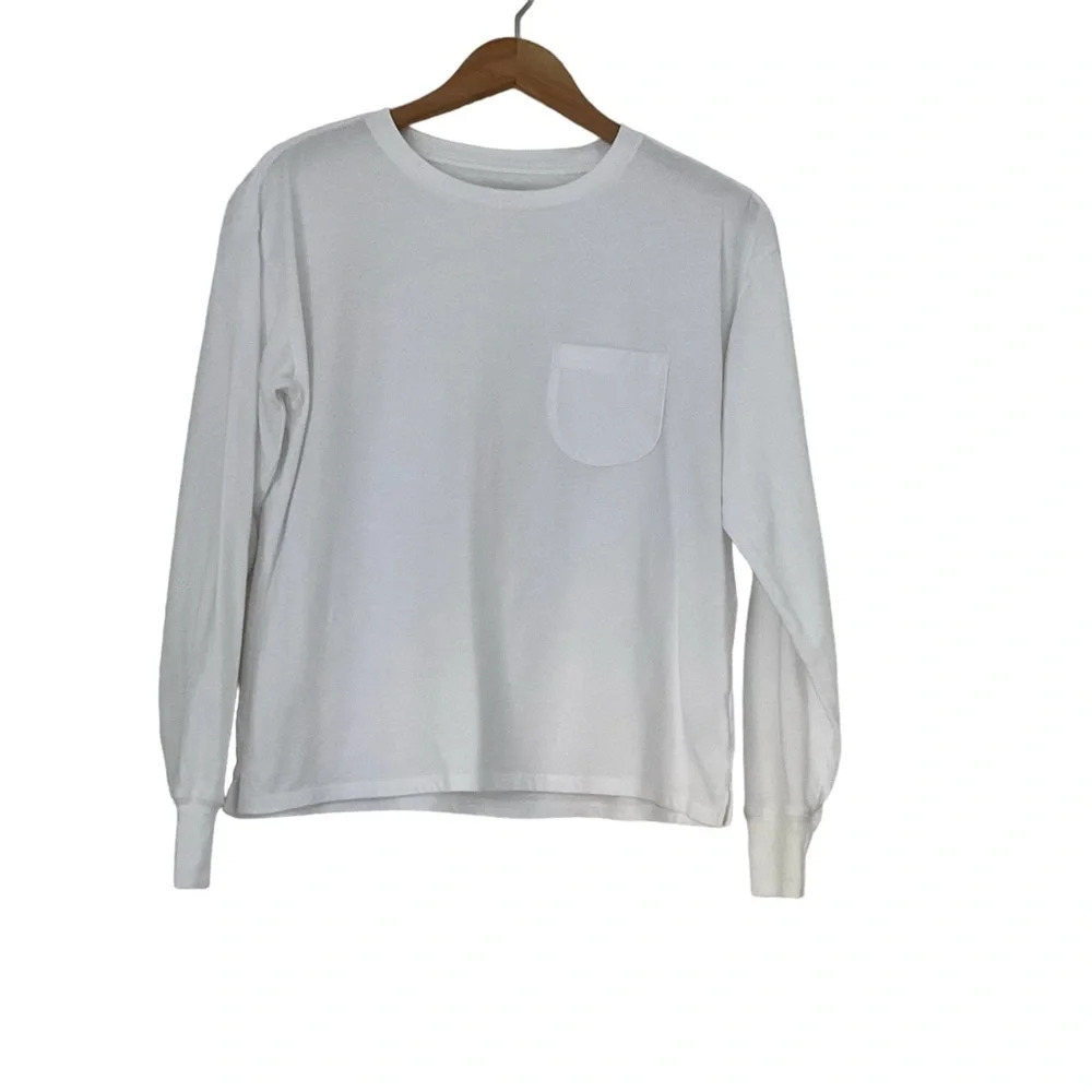 Free Assembly Women’s Tee XS White Long Sleeve Crew Neck Organic Cotton Basic